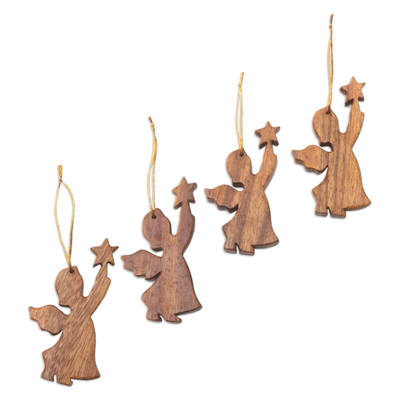 Holzornamente, (4er-Set) - Handgeschnitzte Weihnachtsornamente aus Holz (4er-Set)