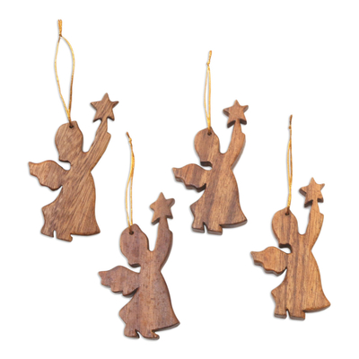 Holzornamente, (4er-Set) - Handgeschnitzte Weihnachtsornamente aus Holz (4er-Set)