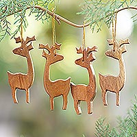 Wood ornaments, 'Santa's Herd' (set of 4) - Handcrafted Wooden Christmas Ornaments (Set of 4)