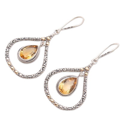 Gold-accented citrine dangle earrings, 'Clear Eyes in Sunrise' - Gold-Accented Citrine Dangle Earrings