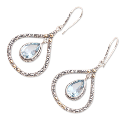 Gold-accented blue topaz dangle earrings, 'Clear Eyes in Sky' - Gold-Accented Blue Topaz Dangle Earrings