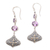 Gold-accented amethyst dangle earrings, 'Lotus Kiss in Purple' - Gold-Accented Amethyst Dangle Earrings