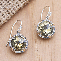 Gold-accented citrine dangle earrings, 'Uluwatu Sunset' - Hand Crafted Gold-Accented Citrine Earrings
