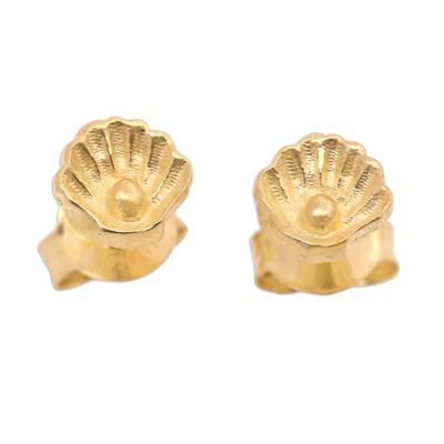 Gold-Plated Oyster-Motif Stud Earrings
