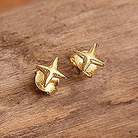 Gold-plated stud earrings, 'Polar Star' - Handmade Gold-Plated Stud Earrings