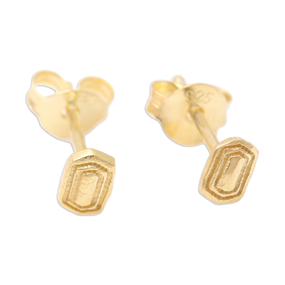 Gold-plated stud earrings, 'Golden Door' - Handcrafted Gold-Plated Stud Earrings