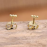 Gold-plated stud earrings, 'Golden Spot' - Hand Crafted Gold-Plated Stud Earrings