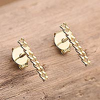 Artisan Crafted Gold-Plated Stud Earrings,'Braided Gold'