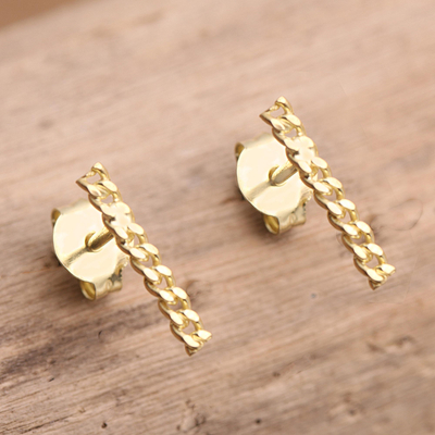 Gold-plated stud earrings, 'Braided Gold' - Artisan Crafted Gold-Plated Stud Earrings