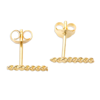 Gold-plated stud earrings, 'Braided Gold' - Artisan Crafted Gold-Plated Stud Earrings