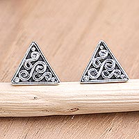 Sterling silver stud earrings, 'Temple Fence' - Sterling Silver Triangle Stud Earrings