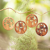 Wood ornaments, 'Festive Snowmen' (set of 4)