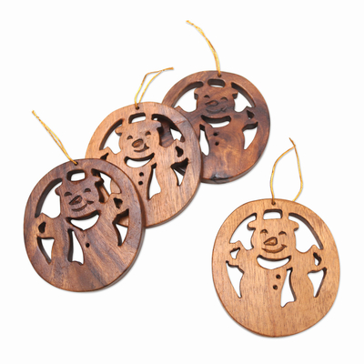 Wood ornaments, 'Festive Snowmen' (set of 4) - Hand Carved Wood Snowman Ornaments (Set of 4)