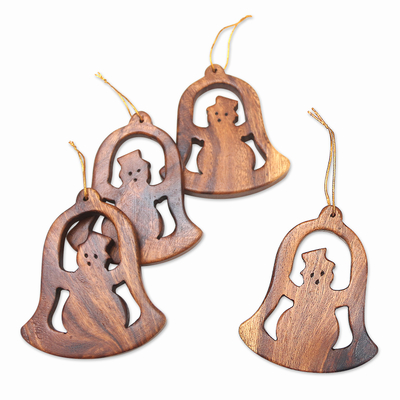 Holzornamente, (4er-Set) - Handgefertigte glockenförmige Ornamente (4er-Set)
