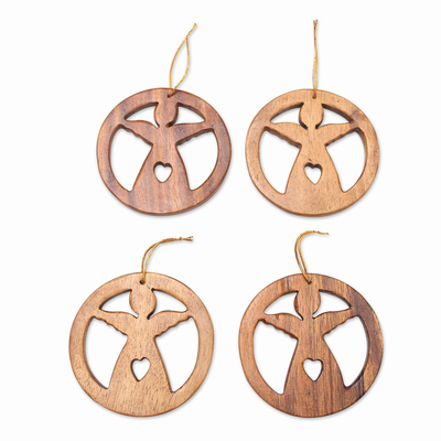 Wood ornaments, 'Christmas Angels' (set of 4) - Artisan Crafted Wooden Ornaments (Set of 4)