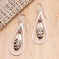 Garnet dangle earrings, 'Pretty Plumage' - Sterling Silver and Garnet Dangle Earrings