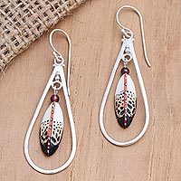 Garnet dangle earrings, 'Flock Together' - Artisan Crafted Garnet Dangle Earrings