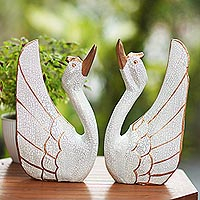 Wood statuettes, Swan Couple (pair)