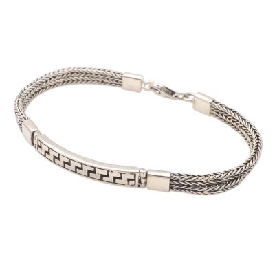 Men's sterling silver pendant bracelet, 'Fearless Step' - Men's Sterling Silver Pendant Bracelet