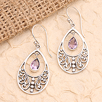 Amethyst dangle earrings, 'Smooth Talk' - Handmade Amethyst and Sterling Silver Dangle Earring