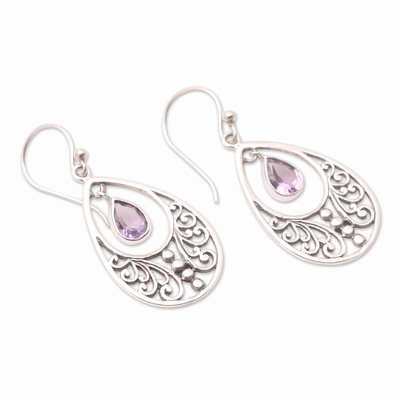 Amethyst dangle earrings, 'Smooth Talk' - Handmade Amethyst and Sterling Silver Dangle Earring