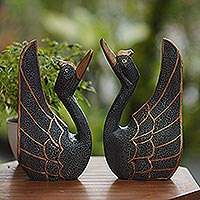Albesia wood statuettes, Dark Wings (pair)