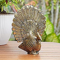 Bronze sculpture, 'Come Hither' - Handcrafted Bronze Peacock Sculpture
