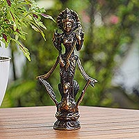 Bronze sculpture, 'Saraswati's Music' - Balinese Bronze Goddess Sculpture