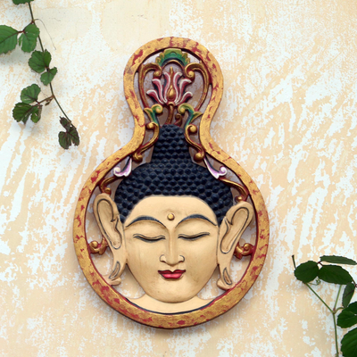 Wood relief panel, 'Resting Soul' - Artisan Crafted Suar Wood Relief Panel