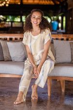 Hand-painted batik rayon pajama set, 'Kick Back' - Hand-Painted Batik Rayon Pajama Set