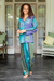 Hand-stamped batik rayon pajama set, 'Sanur Sunrise' - Long-Sleeved Batik Rayon Pajama Set (image 2b) thumbail