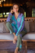 Hand-stamped batik rayon pajama set, 'Sanur Sunrise' - Long-Sleeved Batik Rayon Pajama Set (image 2c) thumbail