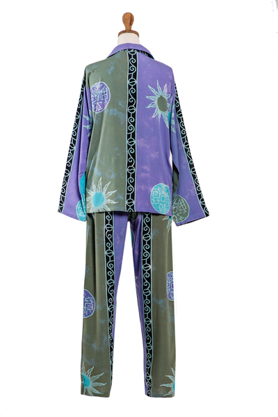 Conjunto de pijama de rayón batik estampado a mano - Conjunto de pijama de rayón batik de manga larga