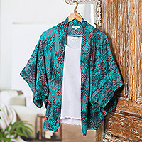 Handmade Batik Rayon Kimono Jacket,'Emerald Ocean'