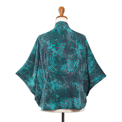 Batik rayon kimono jacket, 'Emerald Ocean' - Handmade Batik Rayon Kimono Jacket