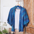 Batik rayon kimono jacket, 'Floral Aurora' - Hand-Stamped Rayon Kimono Jacket (image 2d) thumbail