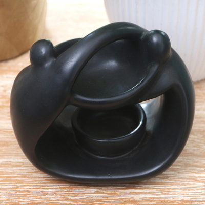 Ölwärmer aus Keramik - Schwarzer Keramik-Ölwärmer aus Bali