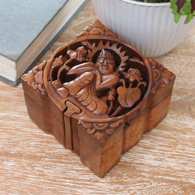 Puzzlebox aus Holz - Suar-Holz-Puzzlebox mit Buddha-Motiv