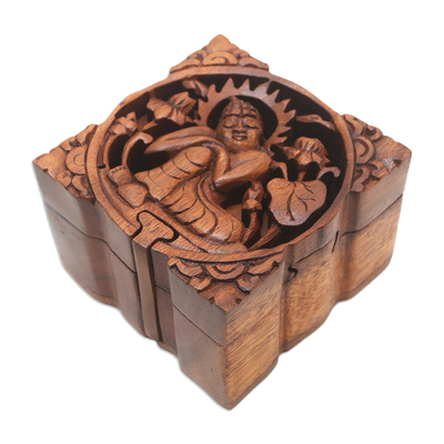 Buddha-Themed Suar Wood Puzzle Box