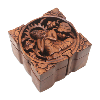 Wood puzzle box, 'Restful Buddha' - Buddha-Themed Suar Wood Puzzle Box
