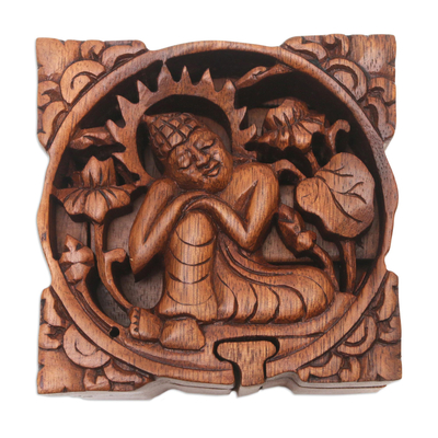 caja de rompecabezas de madera - Caja rompecabezas de madera de suar con tema de Buda