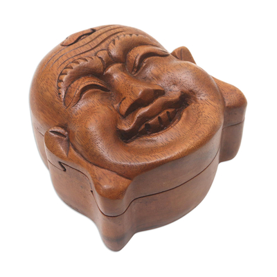 Wood puzzle box, 'Laughing Buddha' - Hand Made Suar Wood Puzzle Box