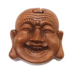 Wood puzzle box, 'Laughing Buddha' - Hand Made Suar Wood Puzzle Box