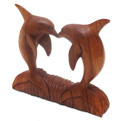 Escultura de madera - Escultura de delfín de madera de suar de Bali