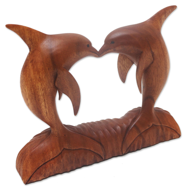 Escultura de madera - Escultura de delfín de madera de suar de Bali