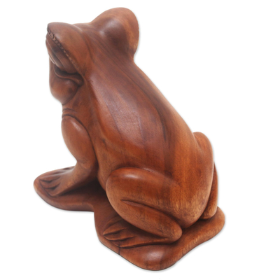 Wood sculpture, 'Jump Around' - Handcrafted Suar Wood Frog Sculpture