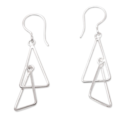 Sterling silver dangle earrings, 'Silver Playground' - Sterling Silver Triangle Dangle Earrings