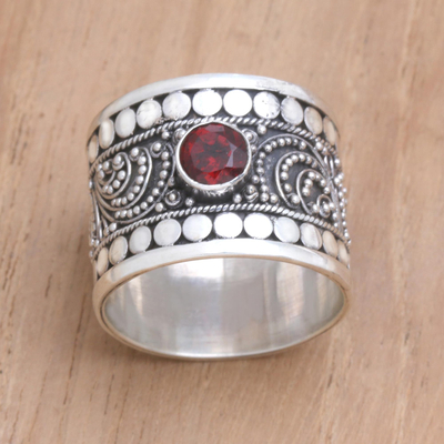 Garnet band ring, 'Young People' - Sterling Silver and Garnet Band Ring