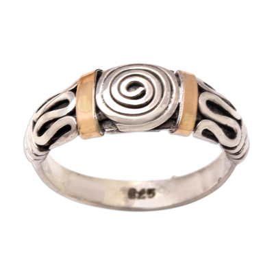 Gold-accented cocktail ring, 'Ancient Motif' - Gold-Accented Spiral-Motif Cocktail Ring