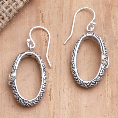 Gold-accented dangle earrings, 'Hidden City' - Gold-Accented Sterling Silver Dangle Earrings